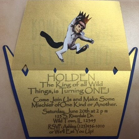 Where the Wild things Are Crown Invitation/ Wild Rumpus Invite/12 invites and envelopes