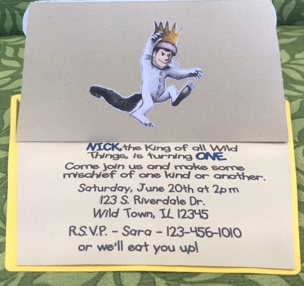 Where the Wild things Are Crown Invitation/ Wild Rumpus Invite/12 invites and envelopes