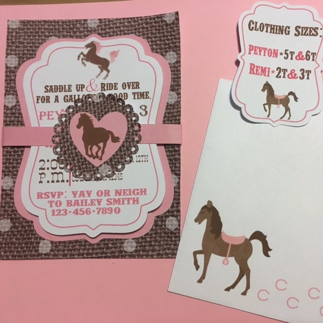 Birthday invite Cowgirl/Cowgirl/Horse Invitation/Rodeo Party - Set of 12 with matching horse envelopes