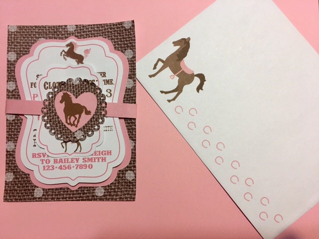 Birthday invite Cowgirl/Cowgirl/Horse Invitation/Rodeo Party - Set of 12 with matching horse envelopes