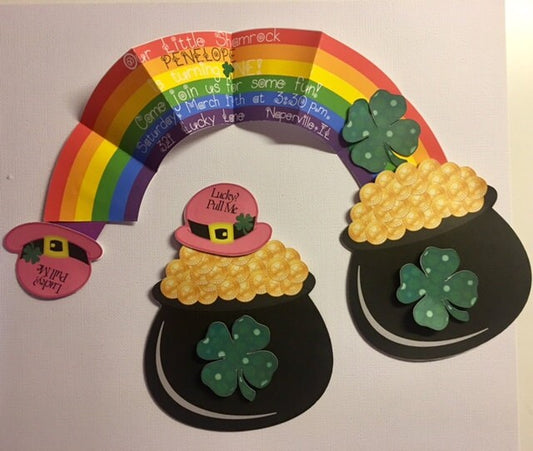 Birthday invite, St. Patrick's Day  Invitation, Rainbow Invitations/ St. Paddy's Day Party, pot of gold - Invites 12 Invitations