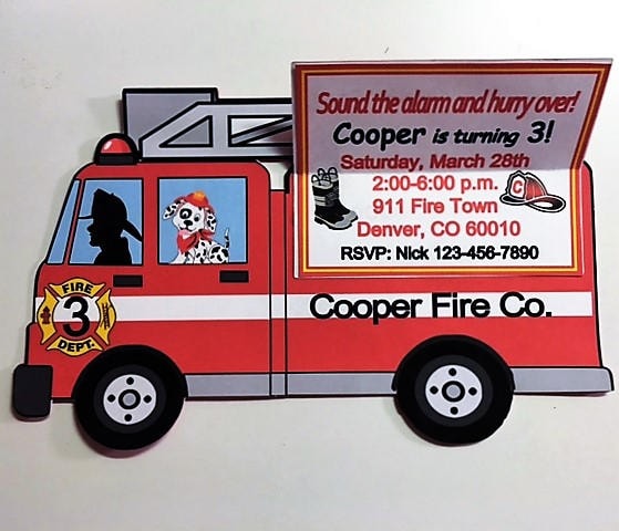 Fire Truck Invitations/ fireman Invitation with lift up flap/ Set of 12 invites and Envelopes