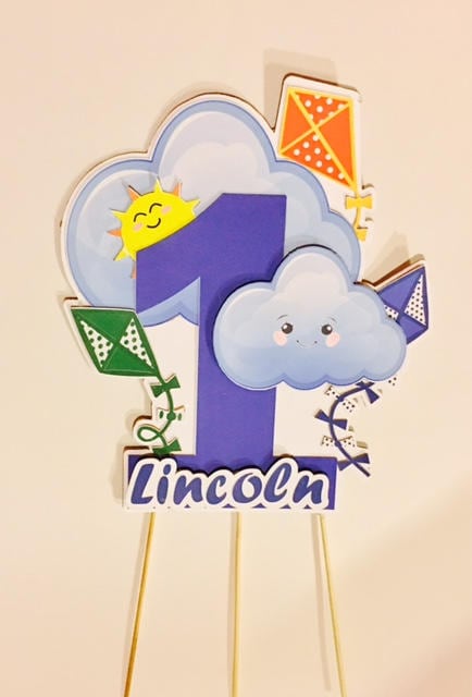 Cake Topper Kite and clouds/ bold colorful kites for cake/ Number cake topper
