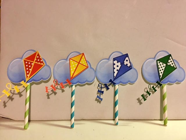 kite cupcake toppers -set of 12 /cupcake topper kite/colorful straws