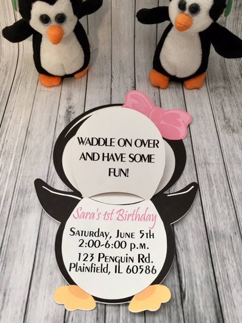 Penguin Birthday Invitation/Boy or Girl Invites /Personalized set of 12 with envelopes