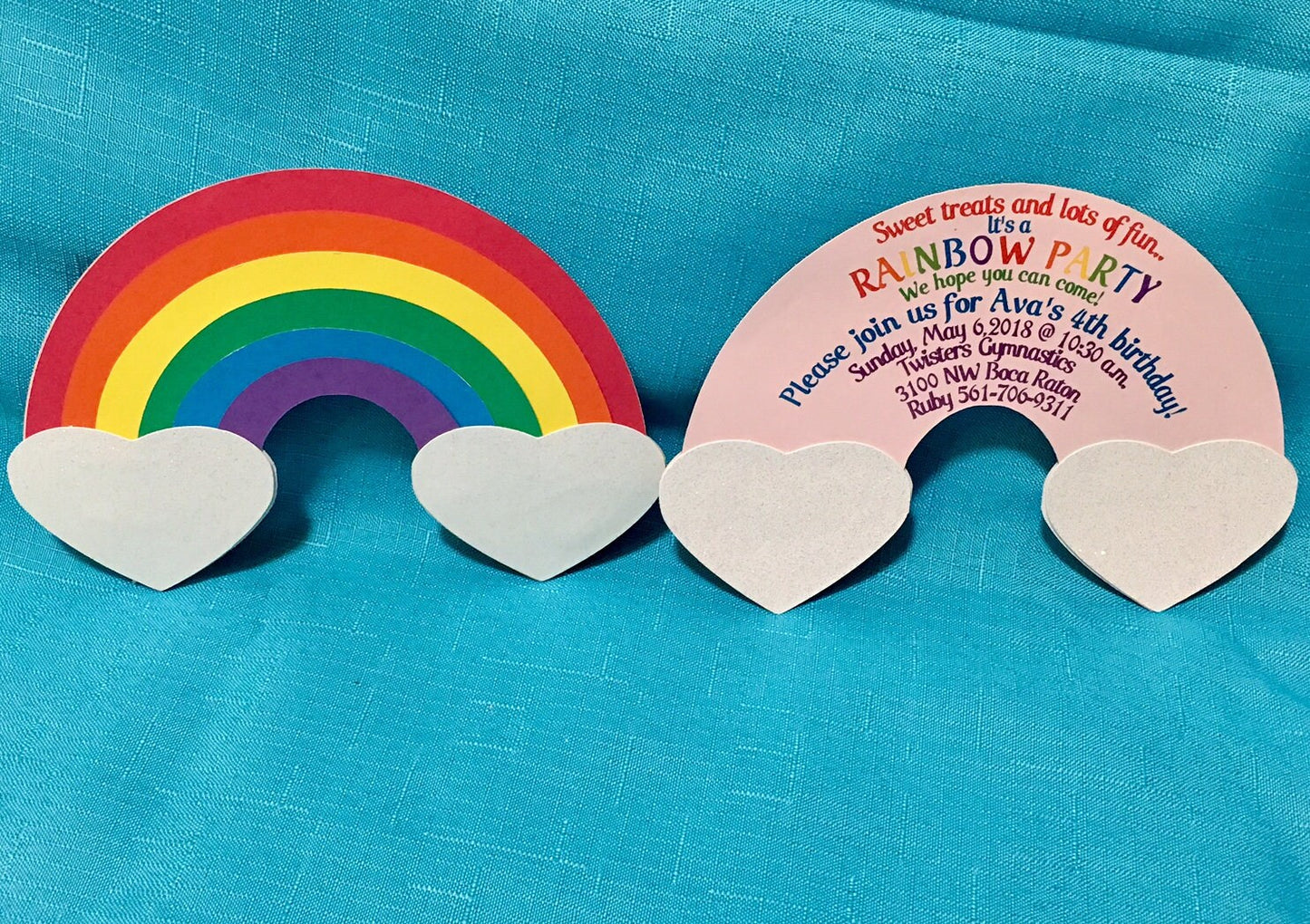 rainbow invitations/rainbow and heart invite/ set of 12 with envelopes