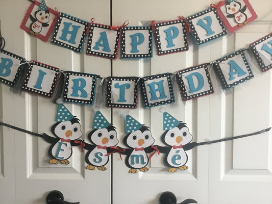 Penguin Birthday Banner/Happy Birthday Banner/Customized Birthday Banner