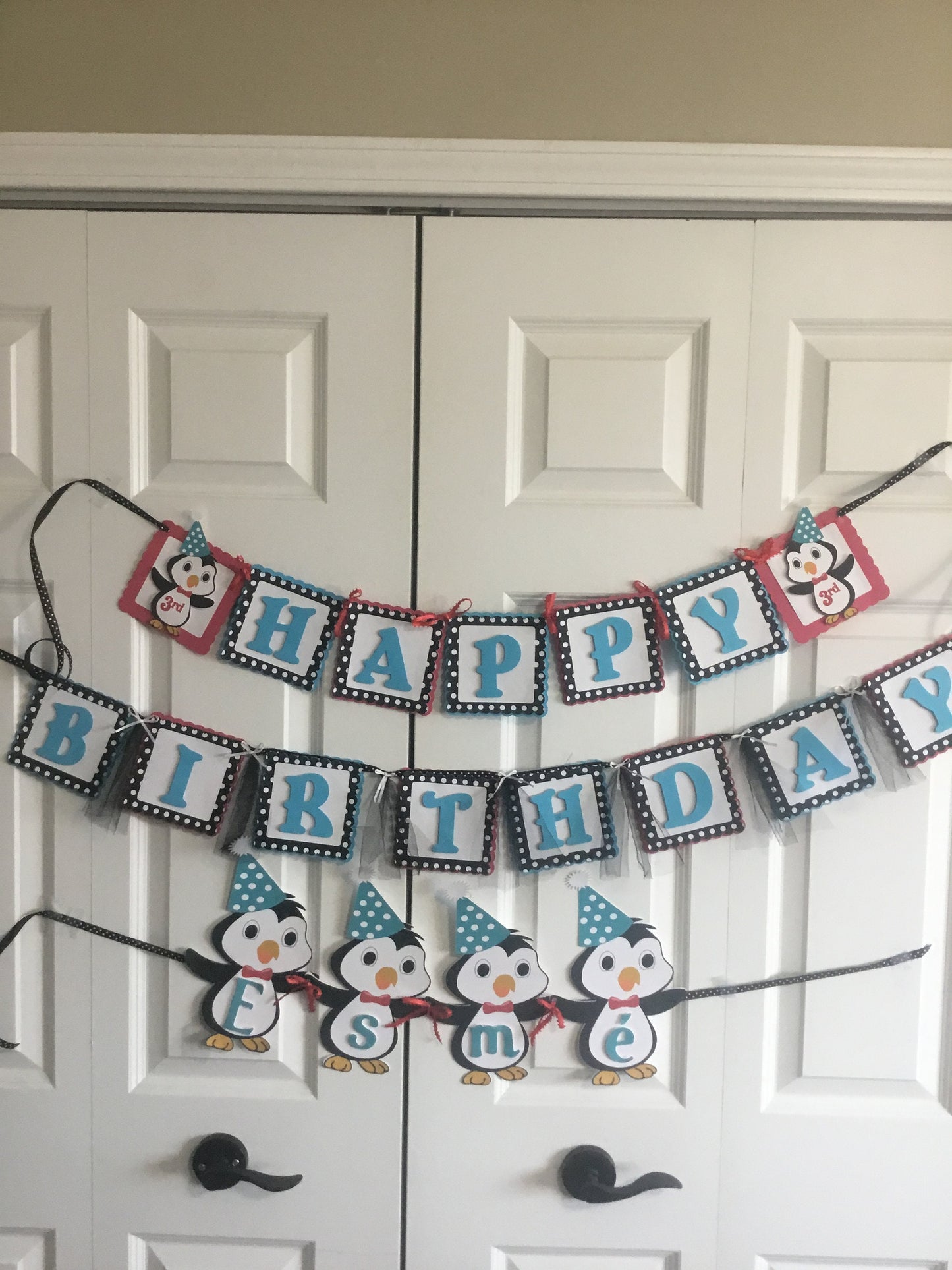 Penguin Birthday Banner/Happy Birthday Banner/Customized Birthday Banner
