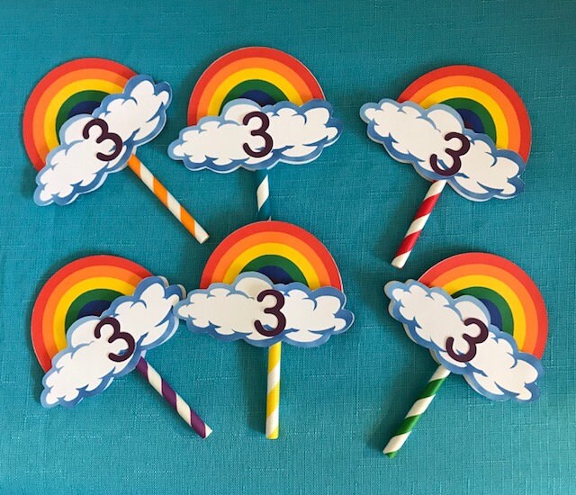 Rainbow cupcake toppers/rainbow and cloud toppers - set of 12
