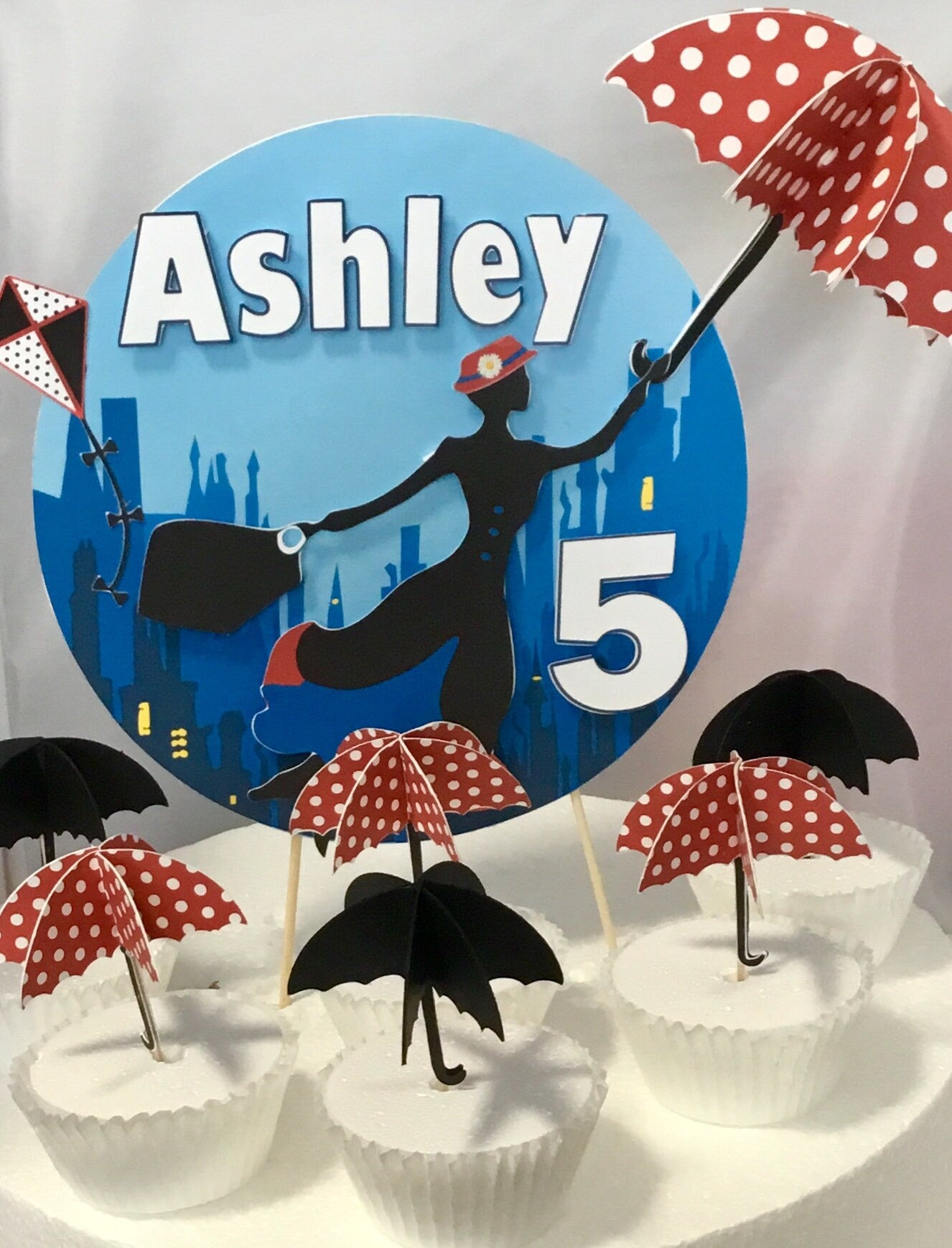 Mary Poppins Inspired Cupcake Toppers/ Baby shower cupcake toppers - Set of 12 cupcake toppers