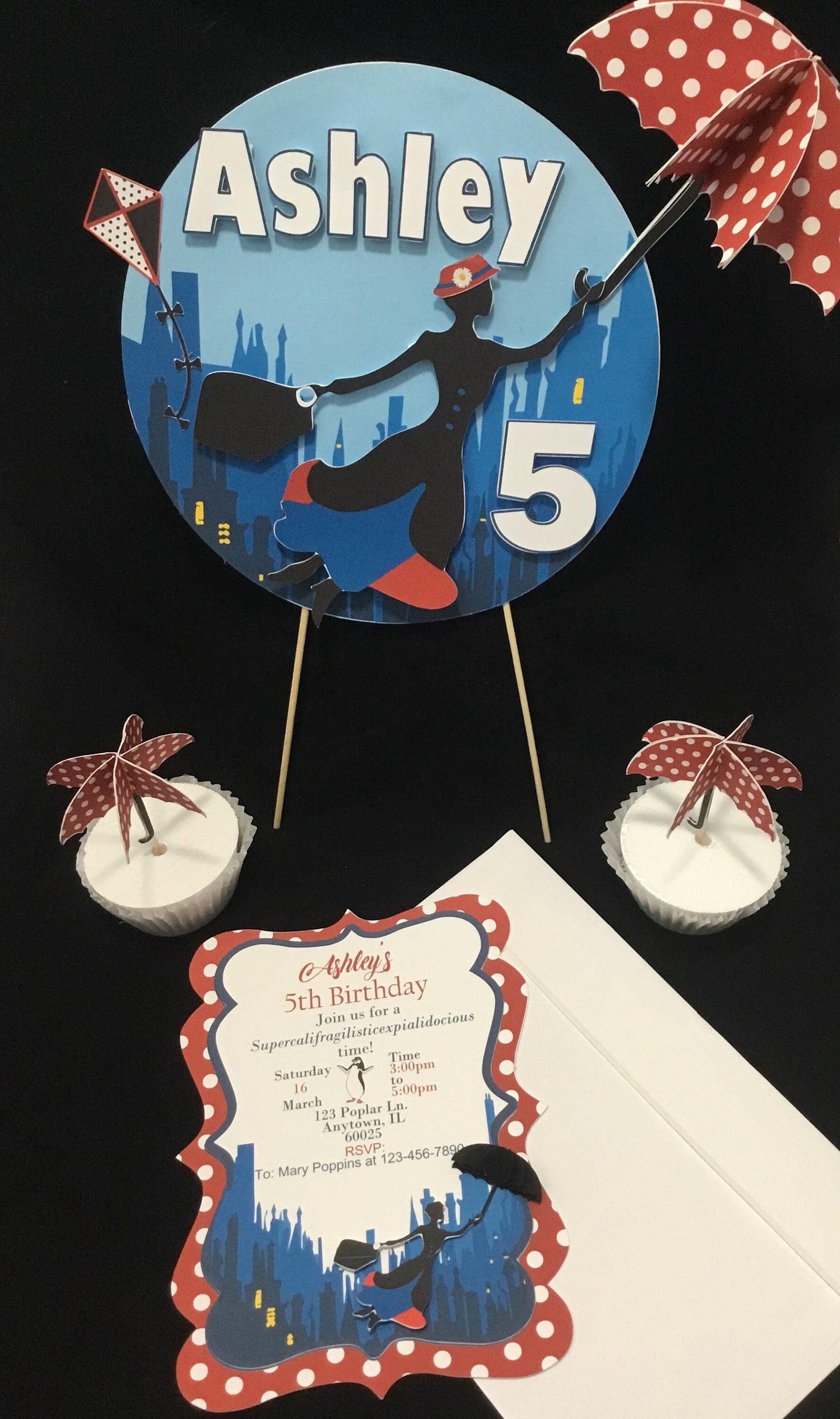 Mary Poppins Inspired Cake Topper/Personalized Cake Topper