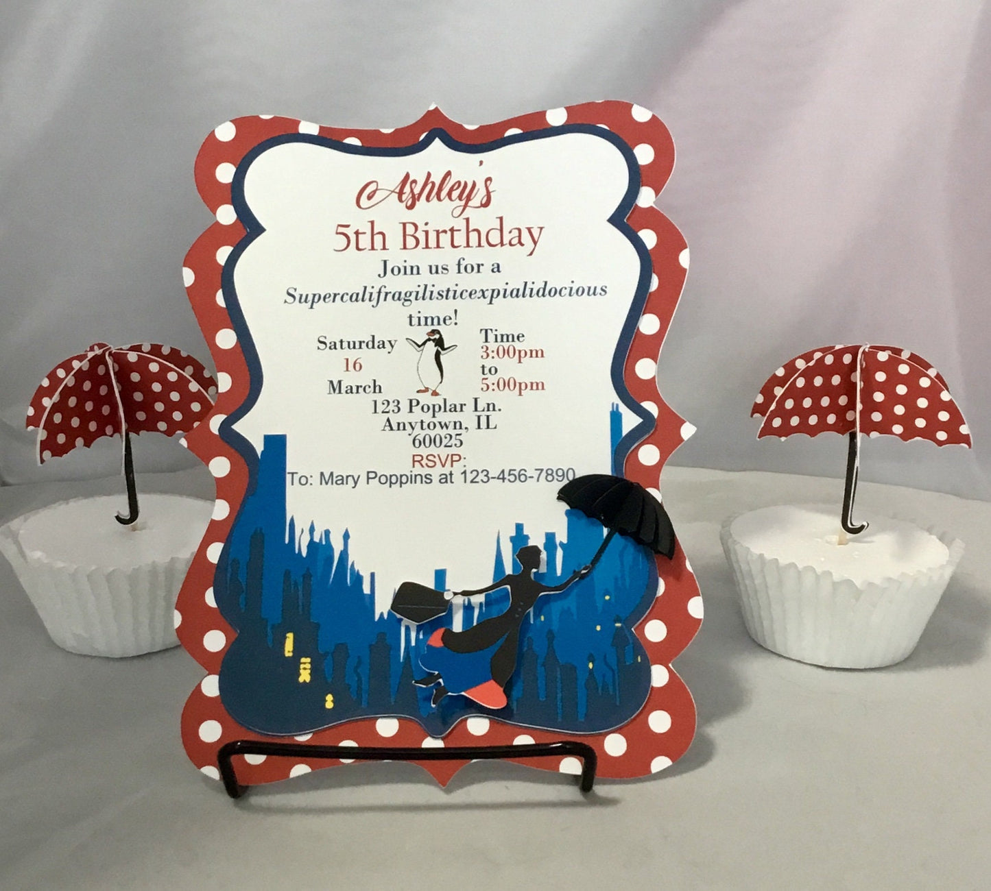 Mary Poppins Inspired Invitations/Personalized Mary Poppins Invites/12 Invitations with envelopes