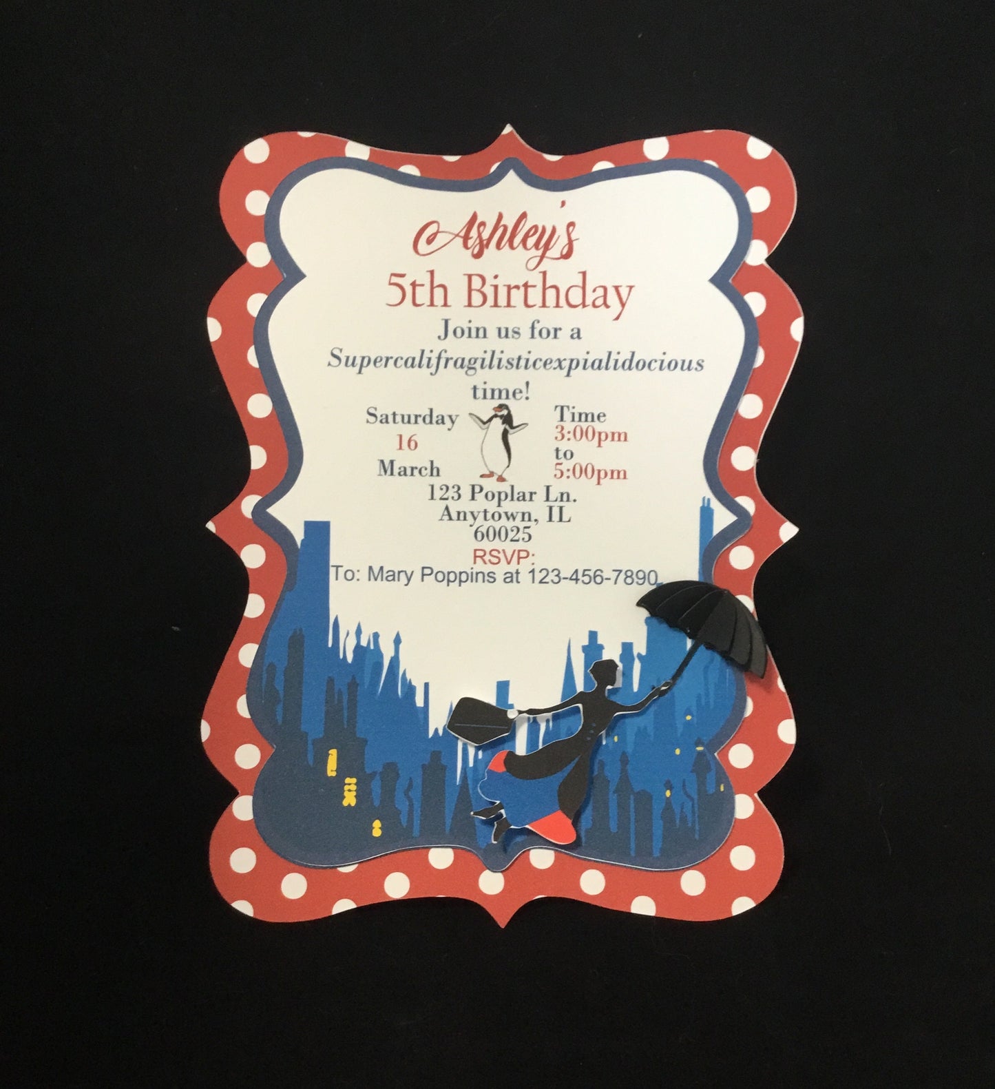 Mary Poppins Inspired Invitations/Personalized Mary Poppins Invites/12 Invitations with envelopes