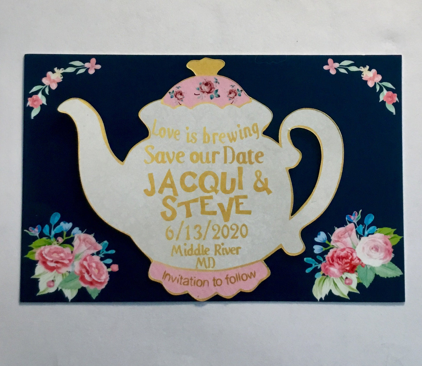 Teapot Save the date magnet/Vintage Save the date/Save the date teapot magnet