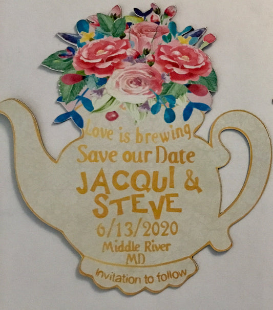 Teapot Save the date magnet/Vintage Save the date/Save the date teapot magnet