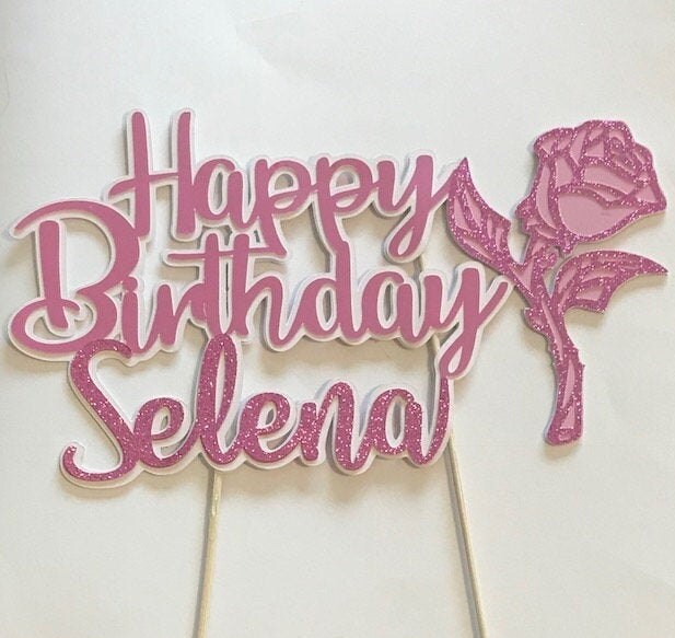 Happy Birthday Script topper with Rose/ Rose Cake Topper