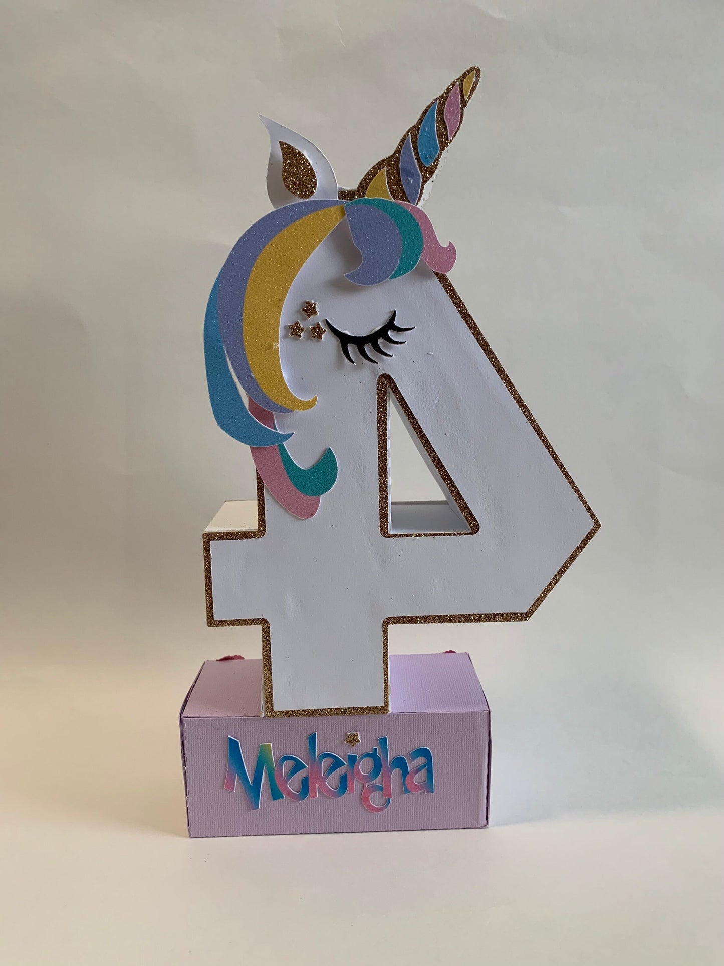 Unicorn Number Prop/Unicorn with Gold Glitter Paper and Pastel/Age number Photo Prop