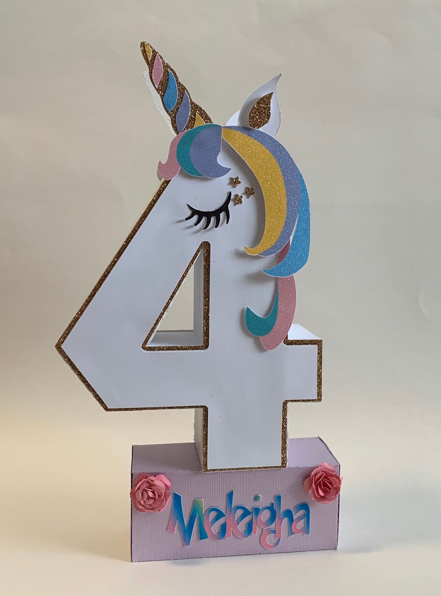 Unicorn Number Prop/Unicorn with Gold Glitter Paper and Pastel/Age number Photo Prop