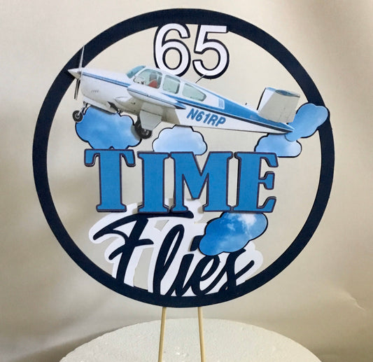 Airplane Cake Topper/Time Flies Topper/ Vintage Airplane Topper