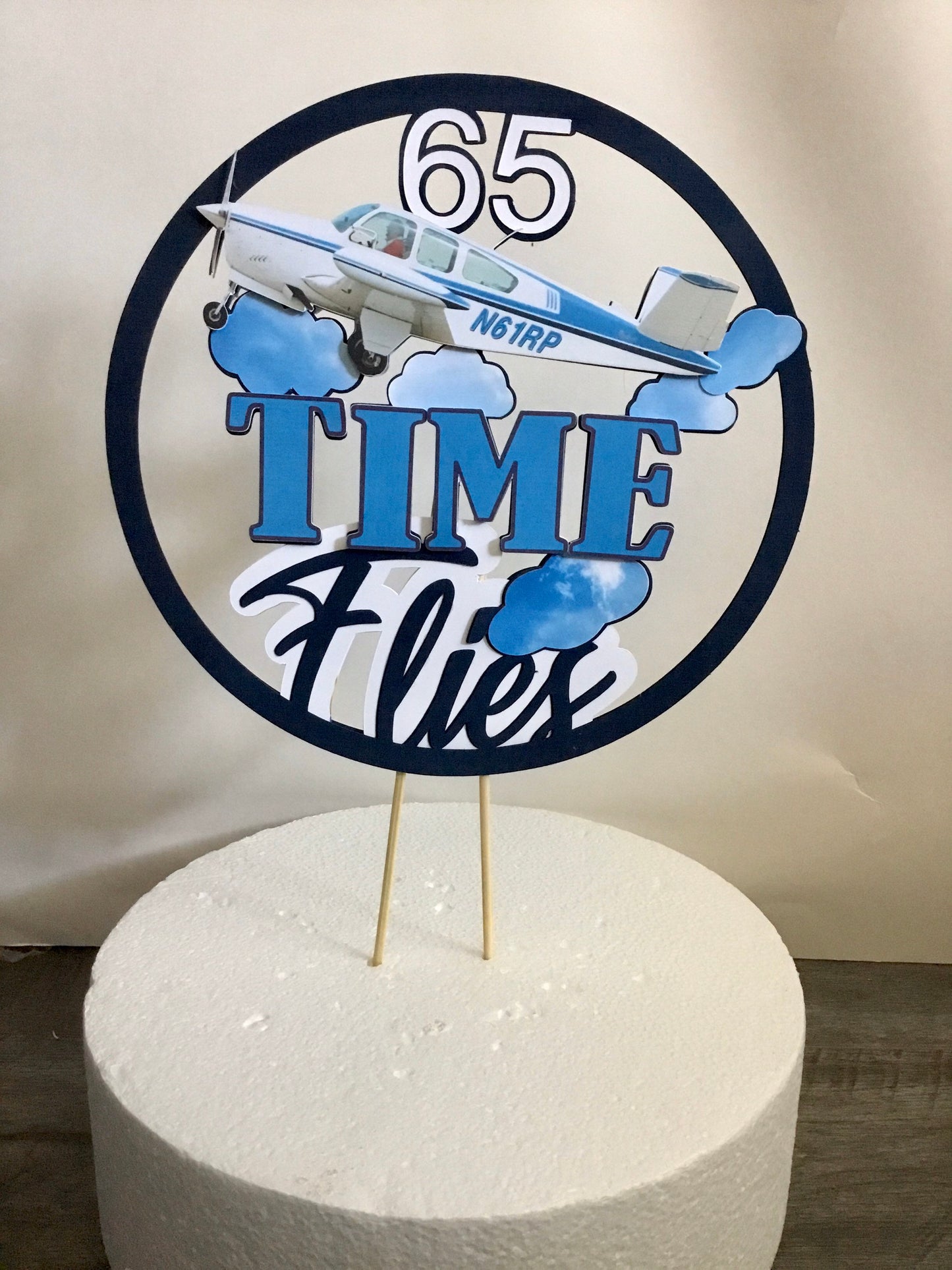 Airplane Cake Topper/Time Flies Topper/ Vintage Airplane Topper
