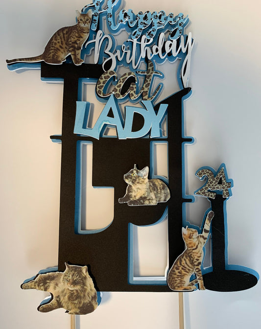 Cat Lady Birthday Cake Topper/Cat lover cake topper/Crazy cat lady