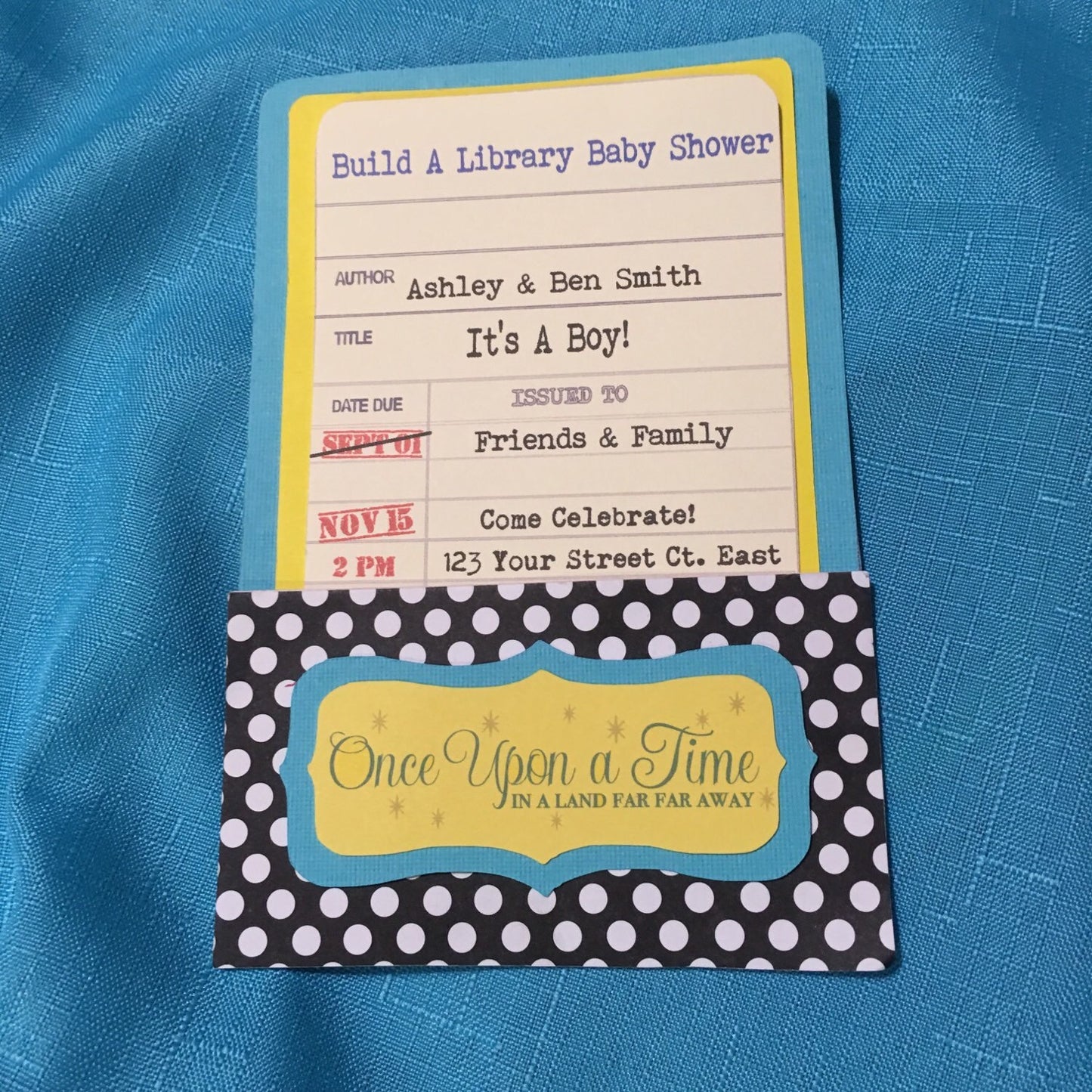 Library Card Baby Shower Invitation set of 12 invites with library card and envelope.