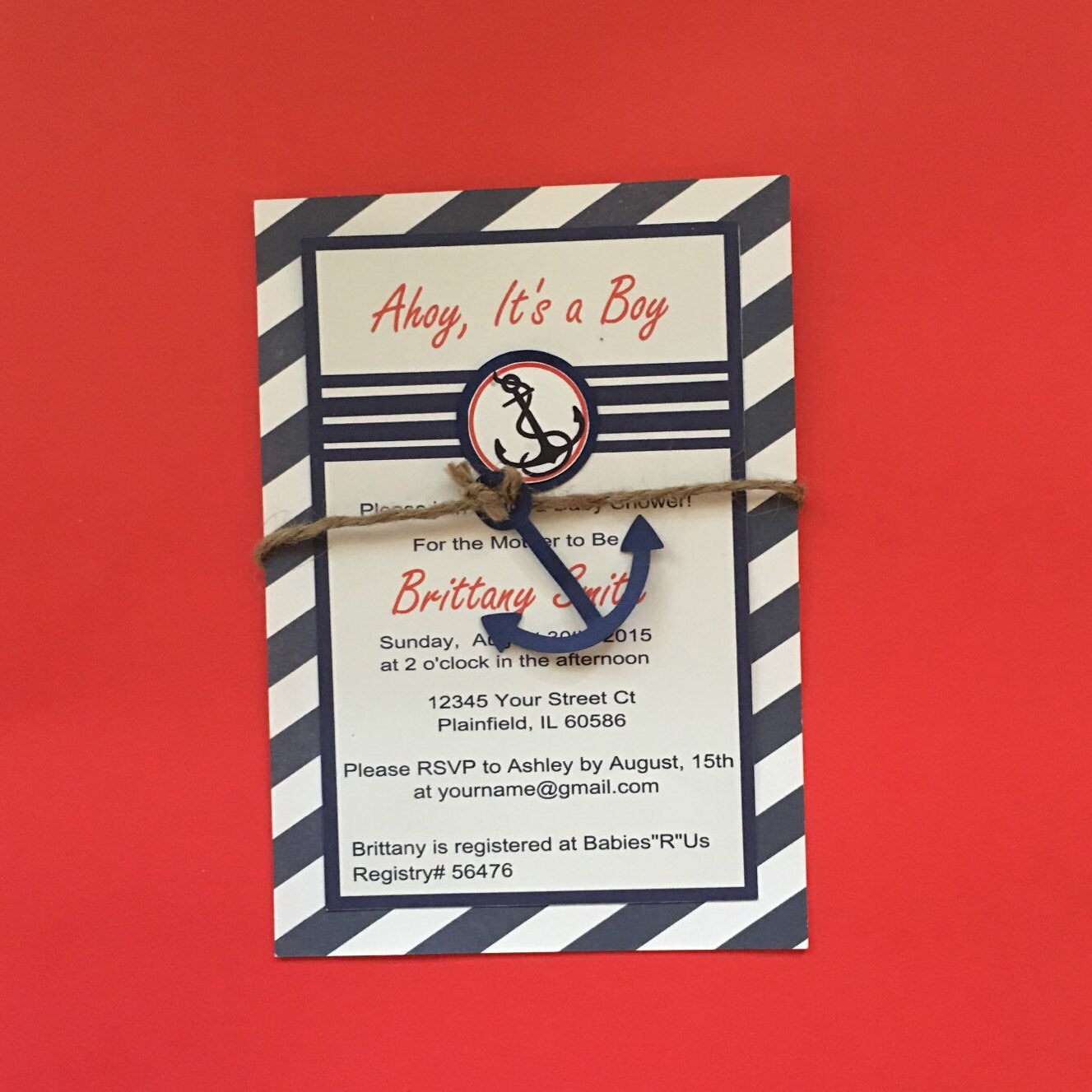 Nautical Baby Shower Invitation/ set if 12 invites with envelopes