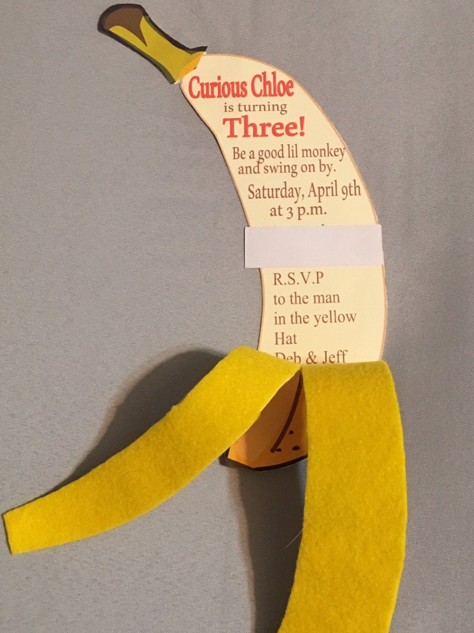 Curious George Invitations/ curious george inspired banana invitations.  Set of 12 invites and envelopes